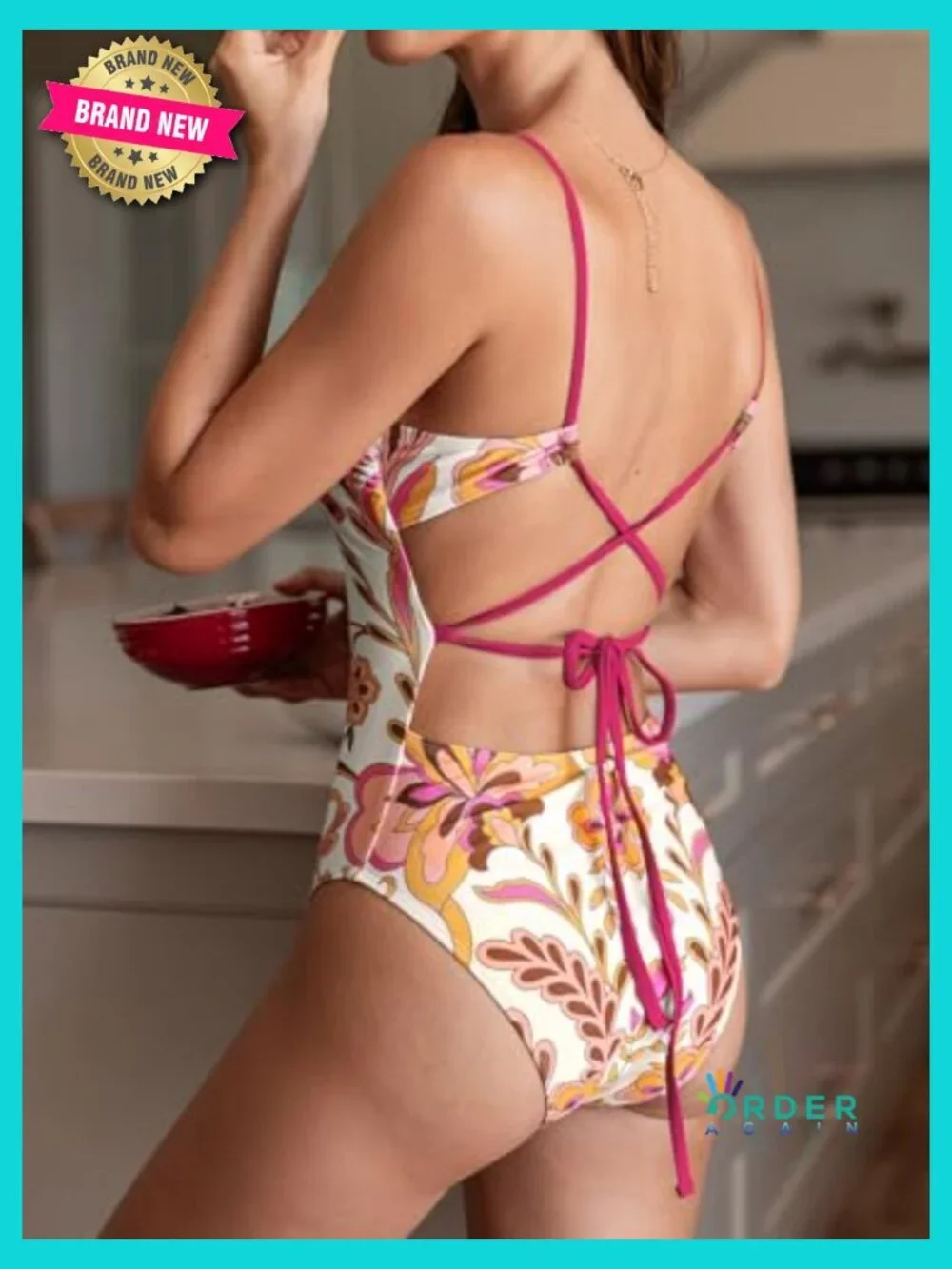 One Piece Swimsuit Scoop Neck Crisscross Self Tie Spaghetti Straps